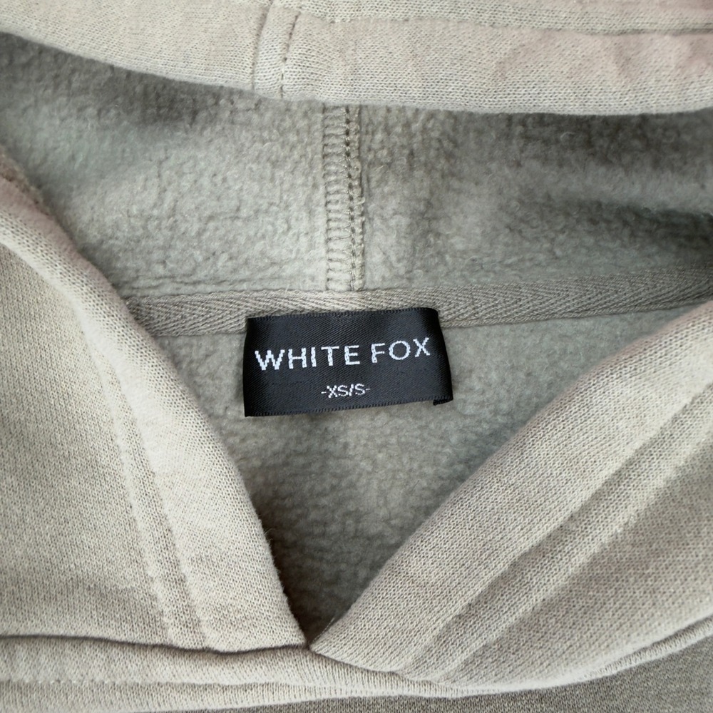 White Fox Vol 3 Oversized Hoodie Taupe Tan Fleece Sweatshirt XS/S Logo Graphic - Picture 2 of 10